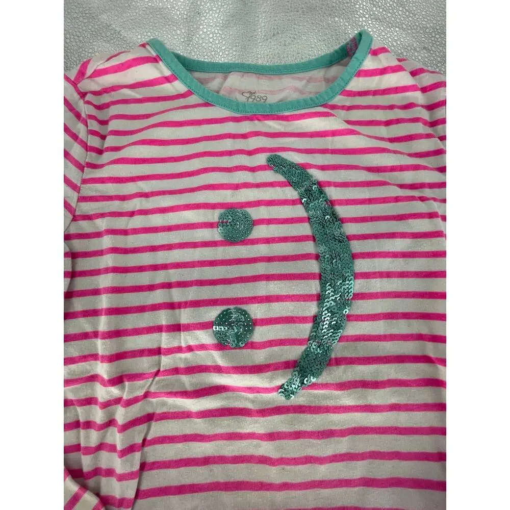 The Children's Place Girls Striped Smiley Face Long Sleeve Top Youth Size Large